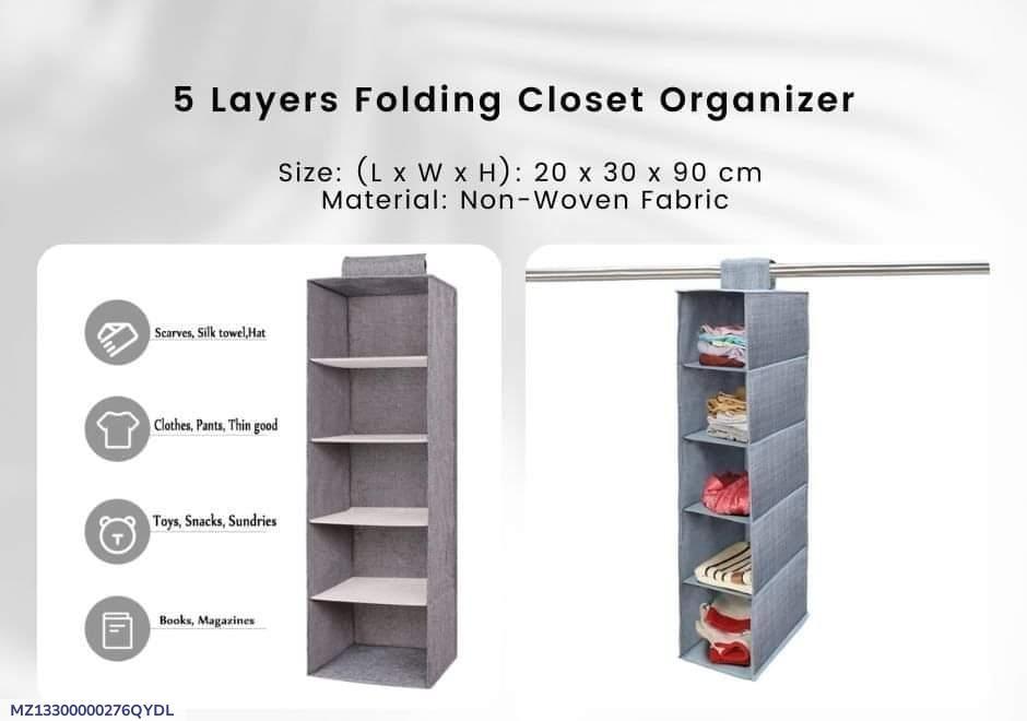 Grey Wardrobe Organizer 5-Layer Non-Woven Fabric