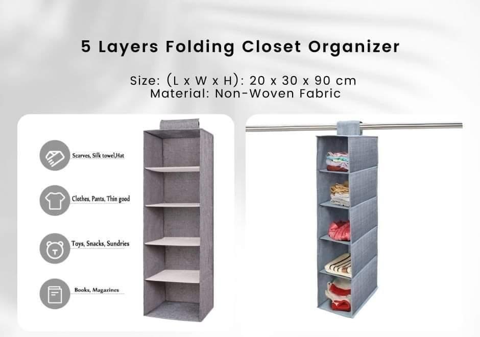Grey Wardrobe Organizer 5-Layer Non-Woven Fabric