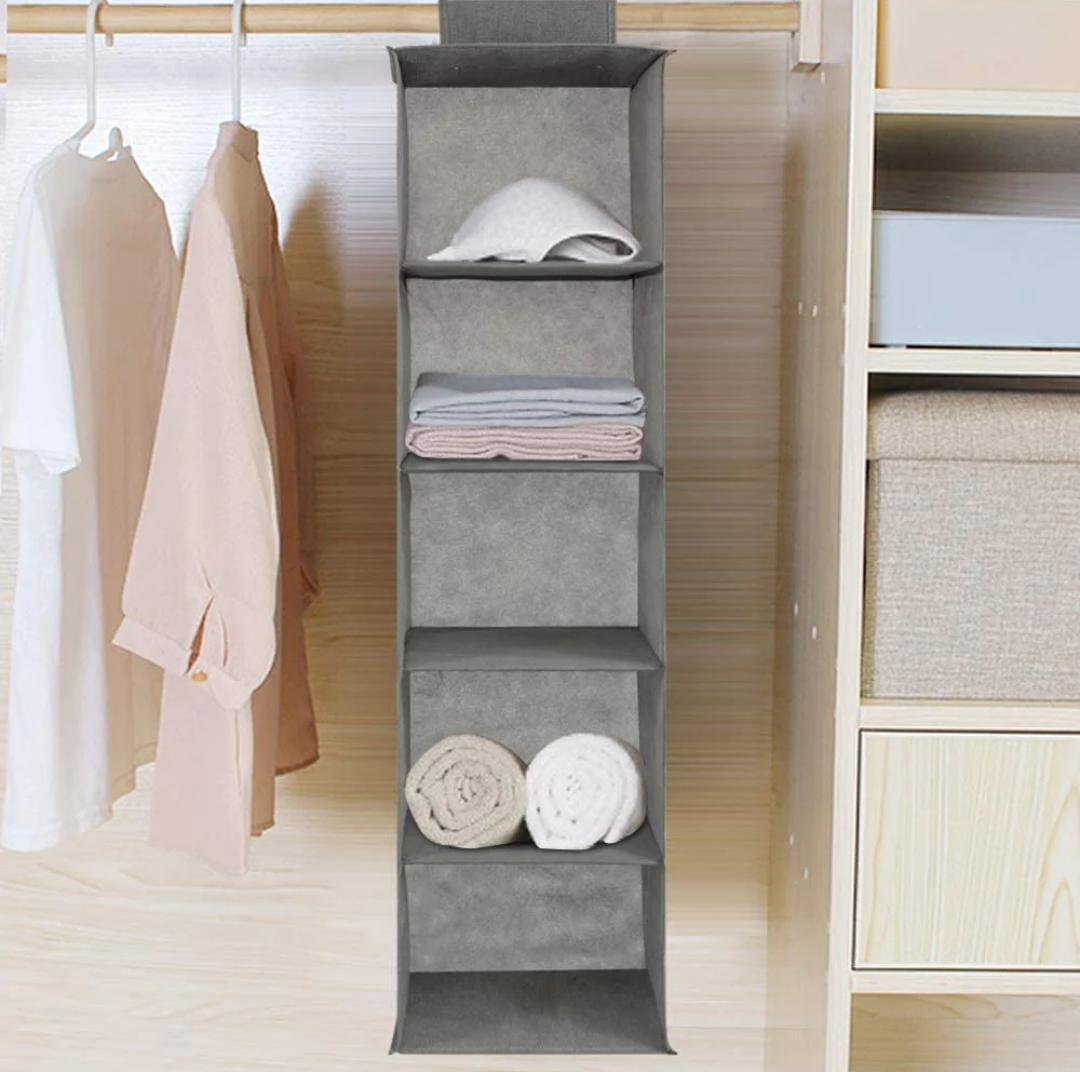 Grey Wardrobe Organizer 5-Layer Non-Woven Fabric