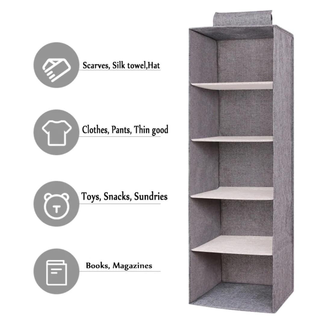 Grey Wardrobe Organizer 5-Layer Non-Woven Fabric