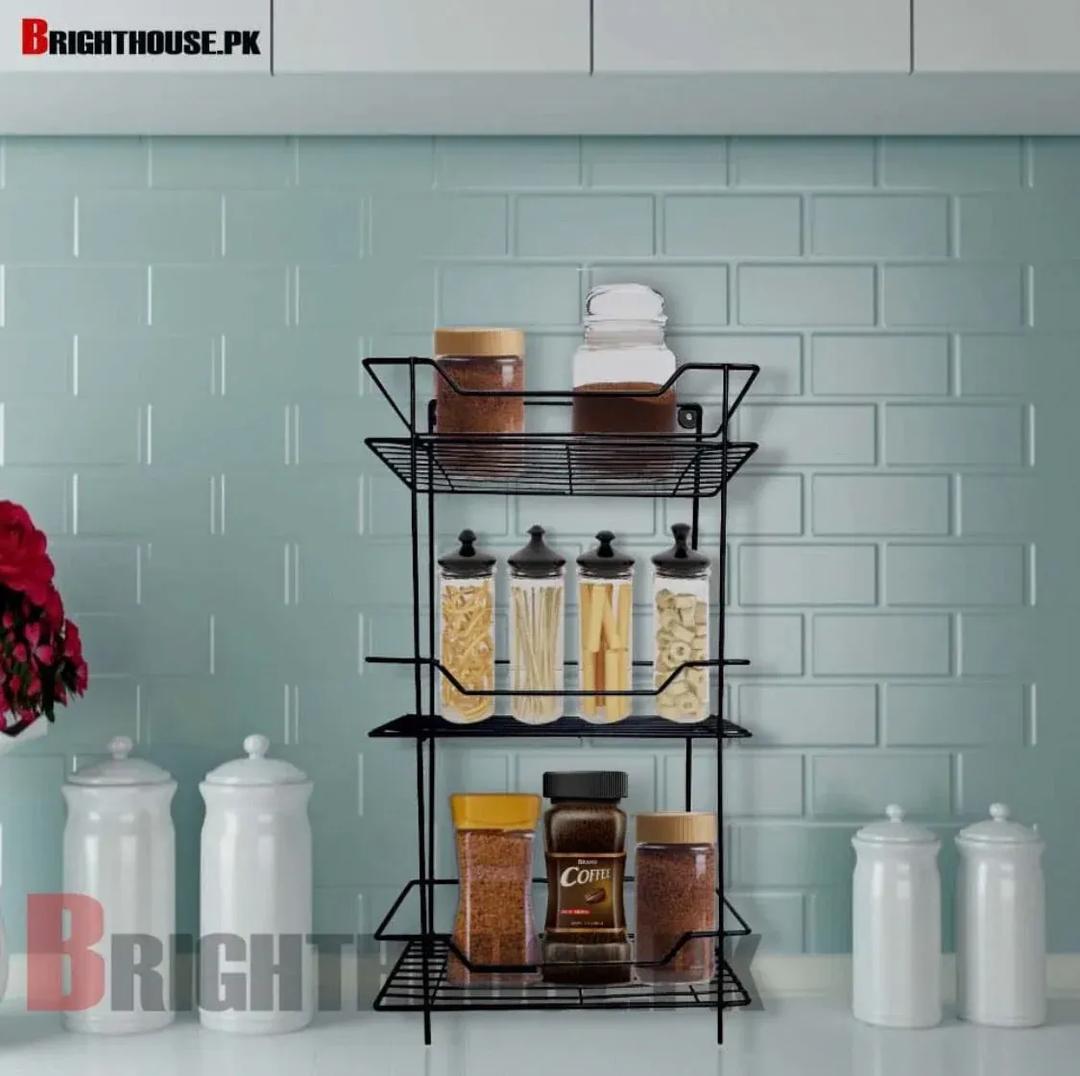 3 Layer Wall Mount Spice Rack Black Iron Kitchen Storage