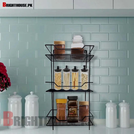 3 Layer Wall Mount Spice Rack Black Iron Kitchen Storage