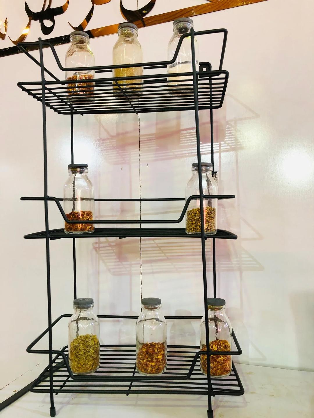 3 Layer Wall Mount Spice Rack Black Iron Kitchen Storage
